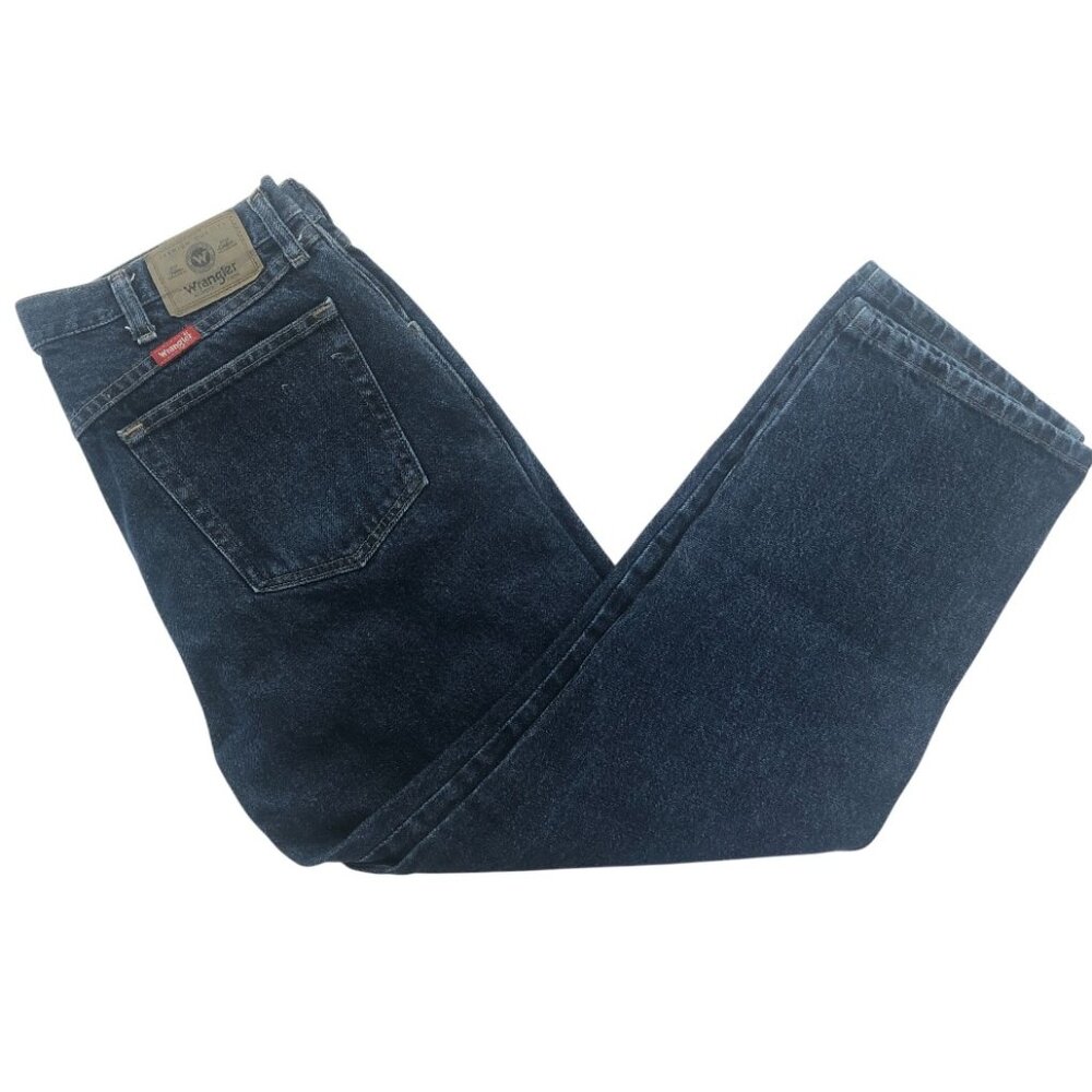 Wrangler Men's Dark Denim Blue Jeans Pants Straight Leg High Waist Size 36 x 29